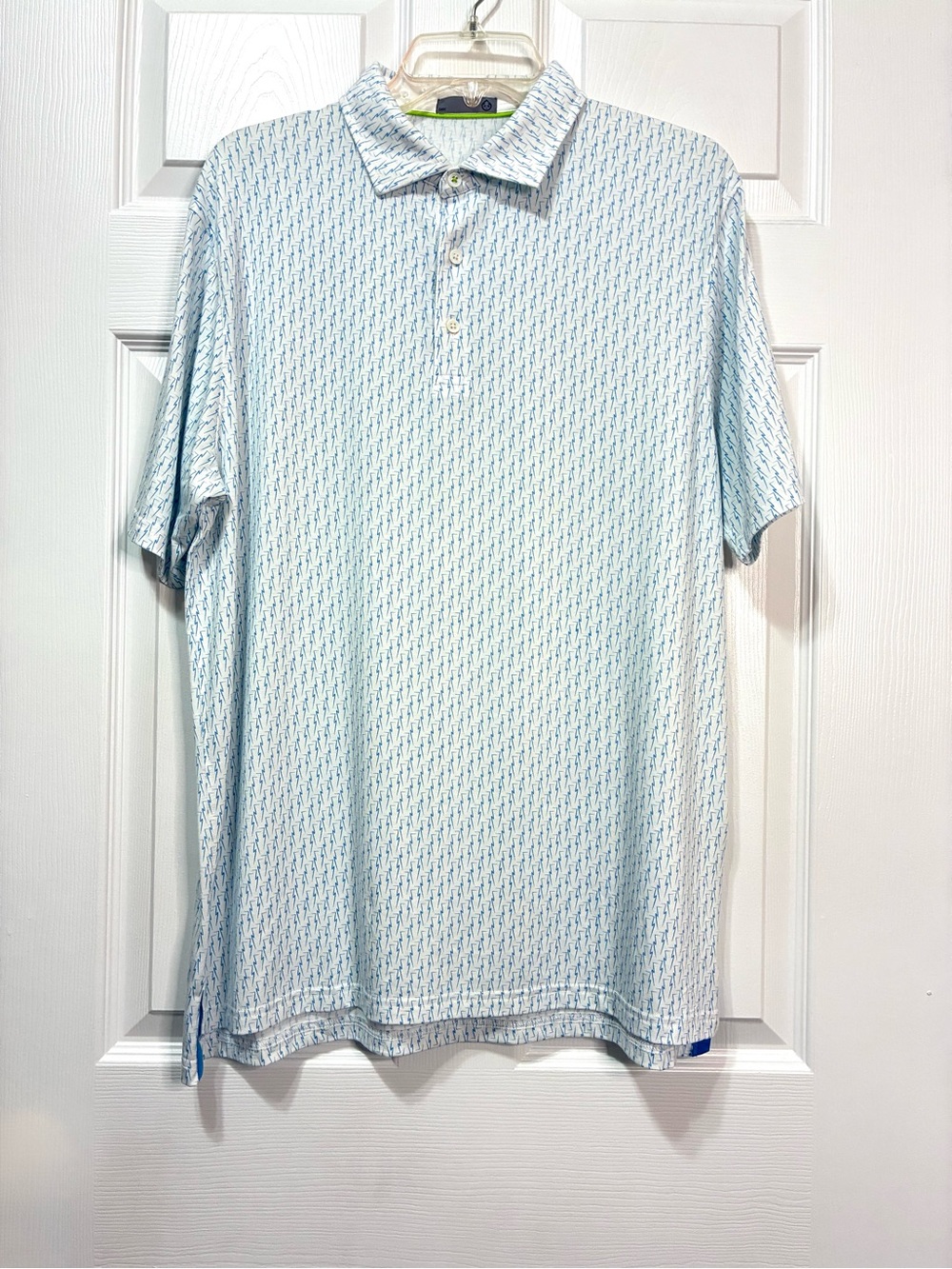 Tasc Performance Polo Shirt Men Large White Blue Lightening Bolt Logo Golf